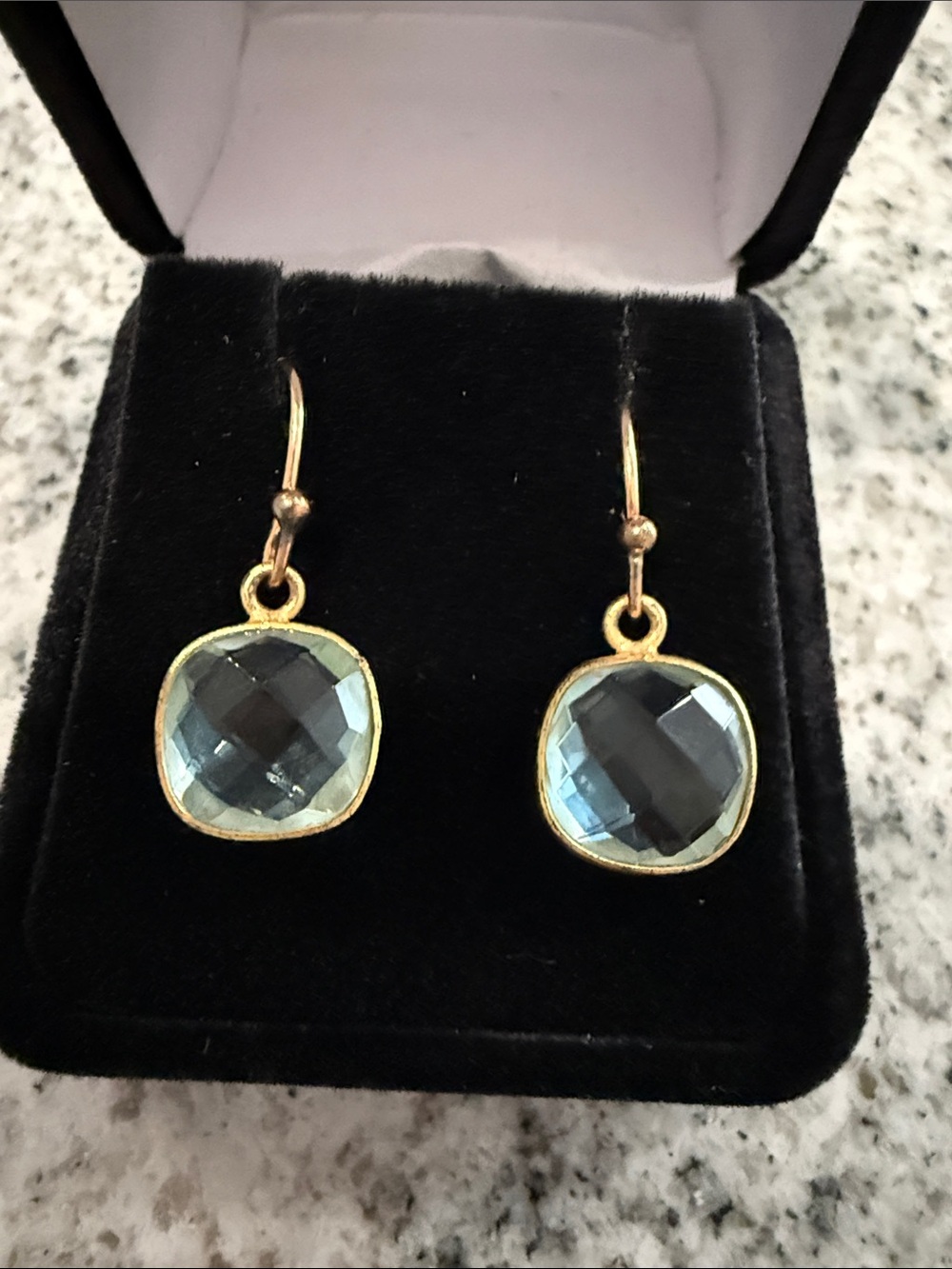 Philippa Roberts square faceted aquamarine drop earrings
